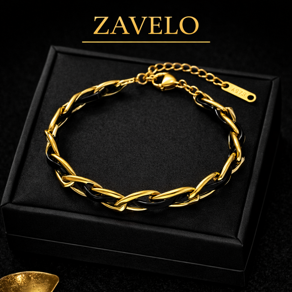 ZAVELO Gold & Black Chain Bracelet