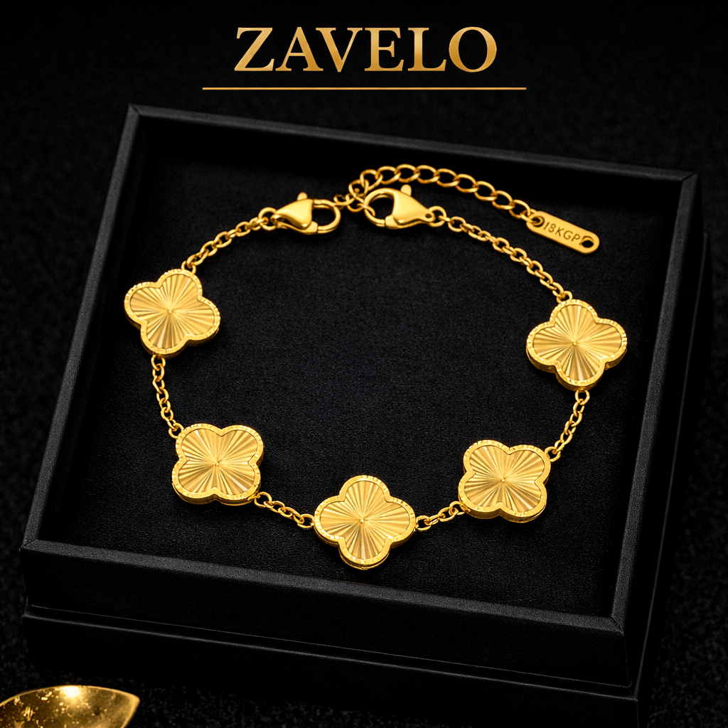 Zavelo Clover Bracelet for Women – 18K Gold Plated